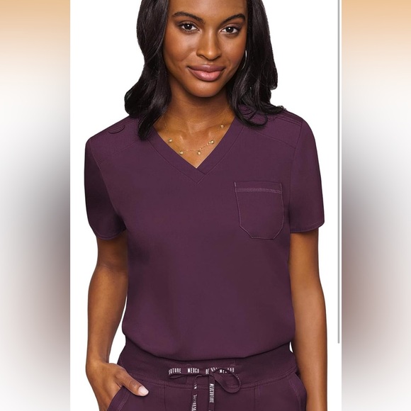 Med Couture Tops - Med Couture Touch 1-Pocket STRETCH Tuck In V-Neck Scrub Top in Wine Burgundy